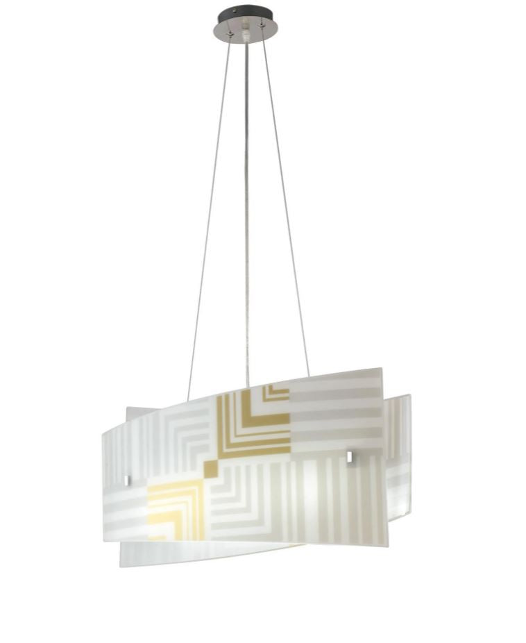 Sospensione struttura in cromo e vetro curvato con decori serigrafati 4XE27 non incl. SEVENTY Sospensione struttura in cromo e vetro curvato con decori serigrafati 4XE27 non incl. SEVENTY